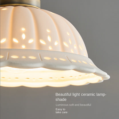 Retro Copper Bedside Pendant Light – Elegant Japanese Style Ceramic Hanging Lamp for Bedroom & Cafe