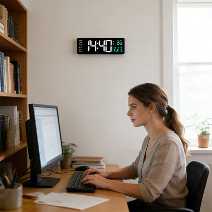 Modern RGB Digital Wall Mount Clock with Dual Alarms & Memory Function