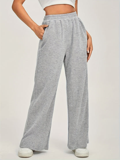 Cozy High Waisted Wide Leg Knit Trousers - Casual Lounge Pants
