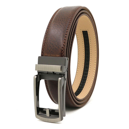 Men's Automatic Buckle Ratchet Belt | Premium Two-Layer Cowhide Leather Click Belt