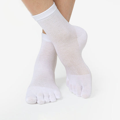 Premium 100% Cotton Five-Finger Socks for Men - Breathable Mesh Summer Socks