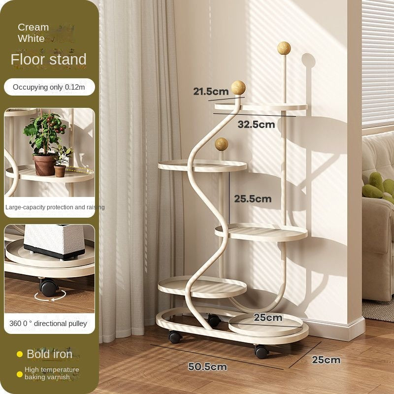Multi-Layer Mobile Flower Stand with Wheels – Creative S-Shaped Metal Plant Shelf for Balcony