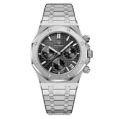 Luxury Men's Chronograph Quartz Watch - Stainless Steel Sports Wristwatch