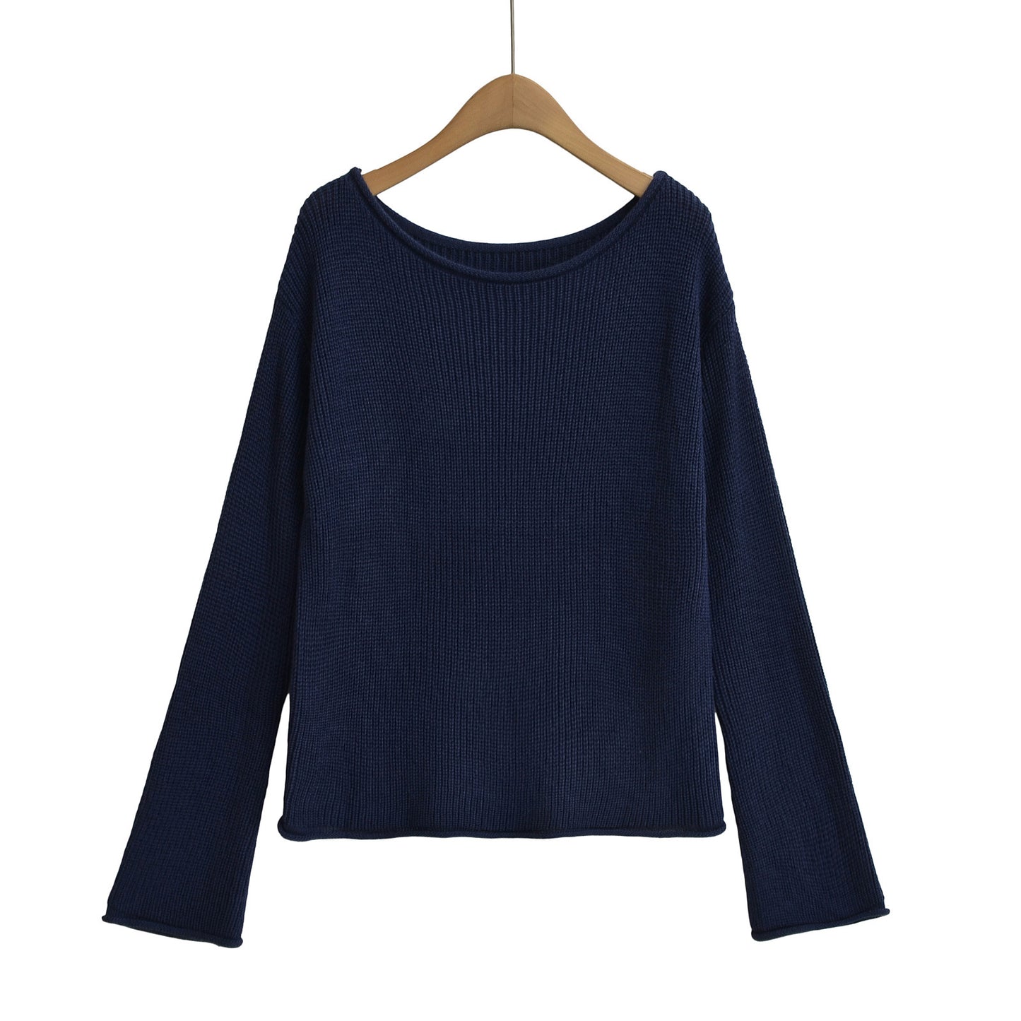 Elegant Off-Shoulder Knitted Sweater – Chic Long Sleeve Solid Color Top for Women