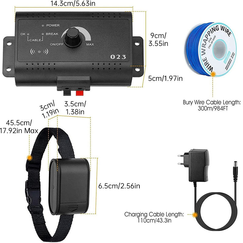 Smart Electric Dog Fence with Remote Training Collar - 300M Wire Range System