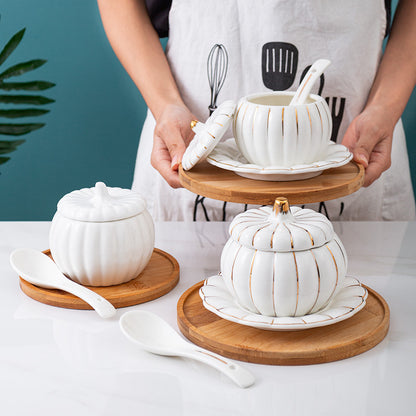 Creative Ceramic Pumpkin Soup Bowl with Lid and Saucer Set