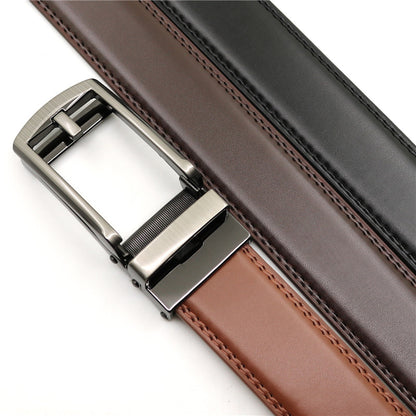 Men's Automatic Buckle Ratchet Belt | Premium Two-Layer Cowhide Leather Click Belt