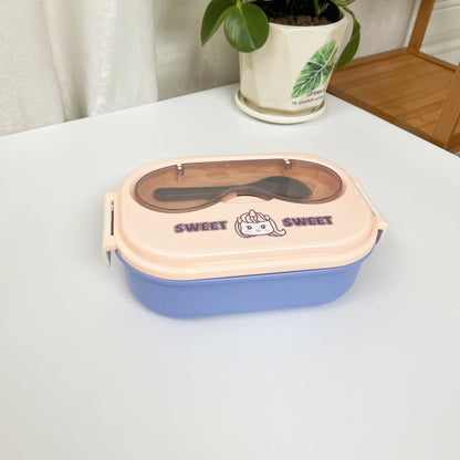 Cute Cartoon Stainless Steel Bento Box - 2-Compartment Insulated Kids Lunch Box with Spoon & Transparent Lid (Eco-Friendly)