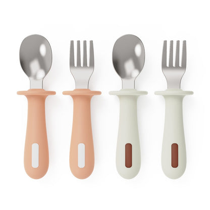2-Piece Baby Feeding Set | PPSU Silicone & Stainless Steel Self-Feeding Utensils for Toddlers
