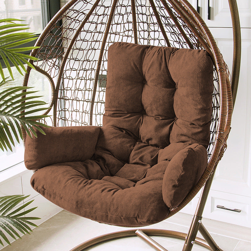 Wicker Rattan Hanging Egg Chair with Brown Cushion and Stand
