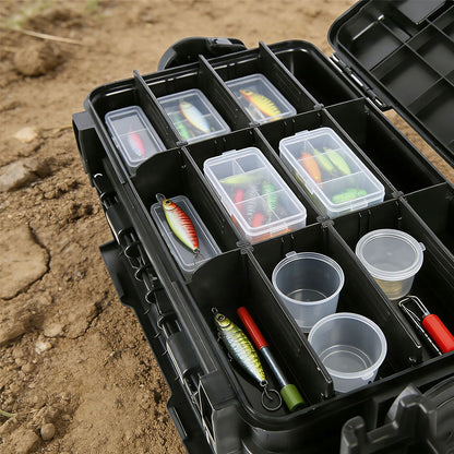 Portable 2-Layer Fishing Tackle Box with Rod & Cup Holder