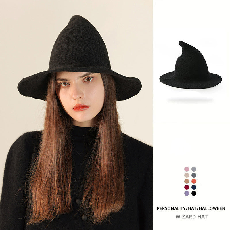 Knitted Pointed Top Witch Hat | Wide Brim Halloween Party