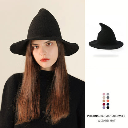 Knitted Pointed Top Witch Hat | Wide Brim Halloween Party