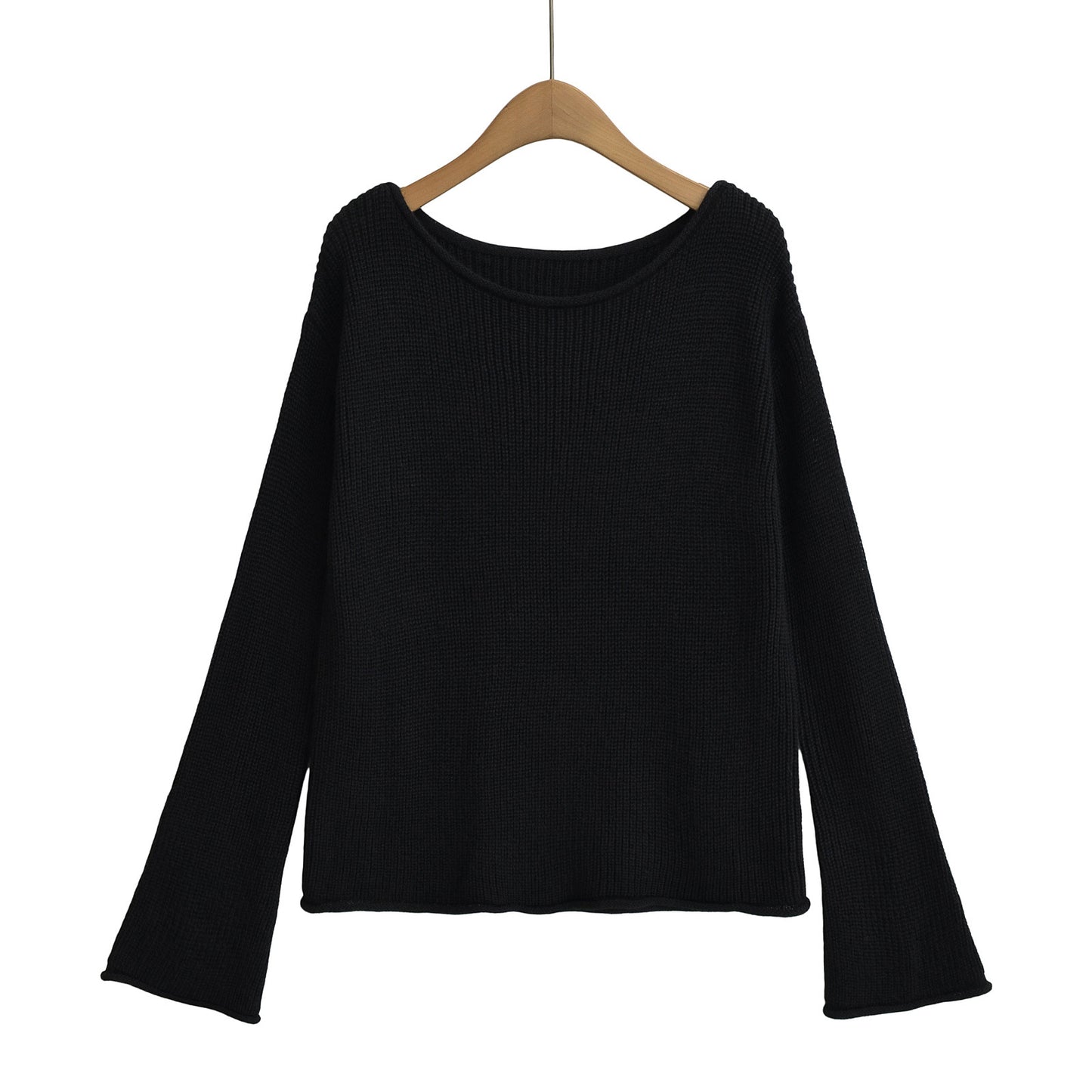 Elegant Off-Shoulder Knitted Sweater – Chic Long Sleeve Solid Color Top for Women