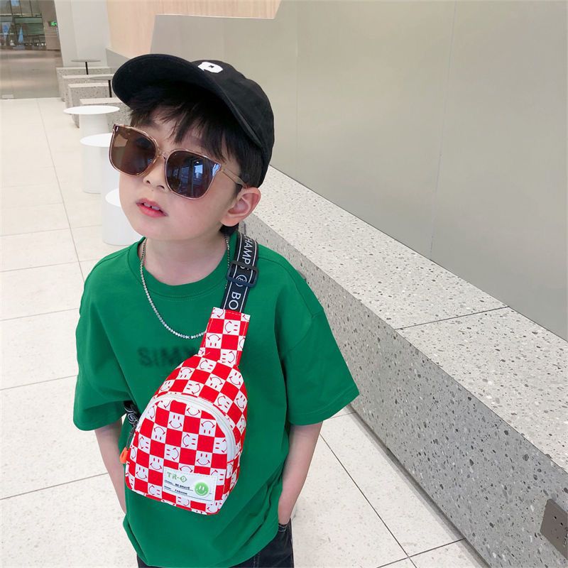 Kids' Lightweight Plaid Chest Bag - Contrast Color Messenger & Waist Bag for Outdoor Play