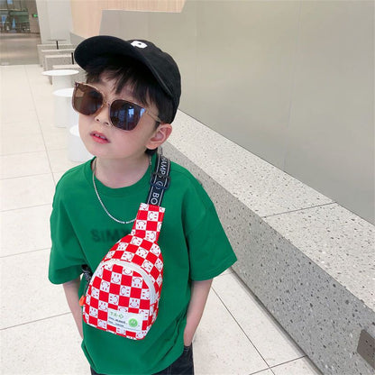 Kids' Lightweight Plaid Chest Bag - Contrast Color Messenger & Waist Bag for Outdoor Play