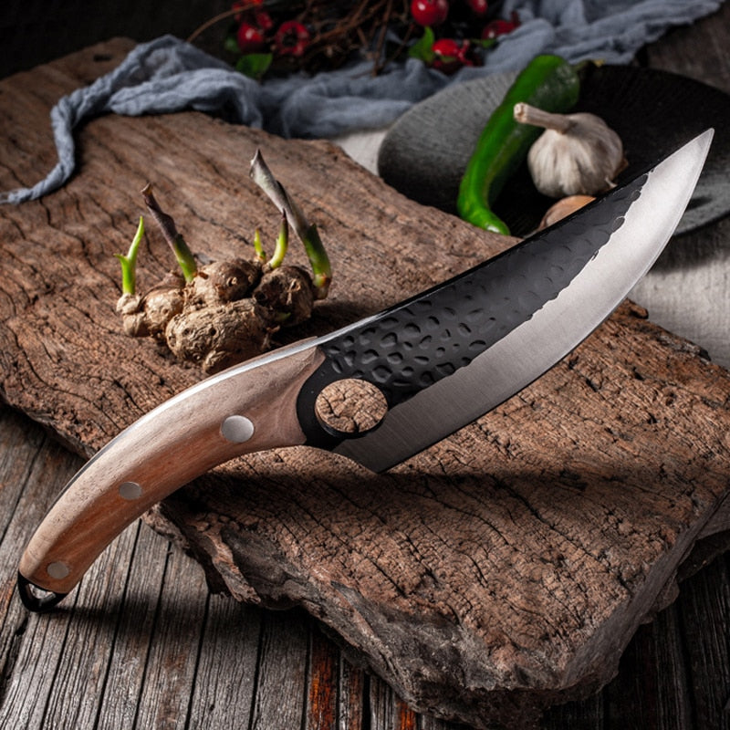 Professional Handmade Forged Butcher Knife - 5.5" High Clad Steel Boning Knife with Leather Sheath (Serbian Style Chef Knife)