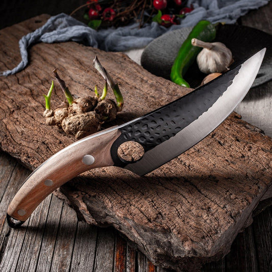 Professional Handmade Forged Butcher Knife - 5.5" High Clad Steel Boning Knife with Leather Sheath (Serbian Style Chef Knife)