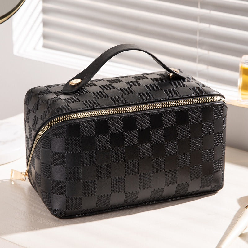 Checkered Pillow Makeup Bag - Women's Large Capacity Portable Travel Cosmetics Case