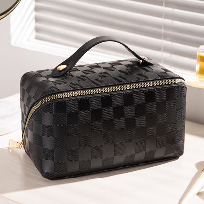 Checkered Pillow Makeup Bag - Women's Large Capacity Portable Travel Cosmetics Case