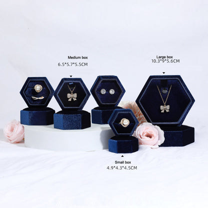 Hexagonal Velvet Jewelry Box - High-End Korean Ring & Earring Gift Box