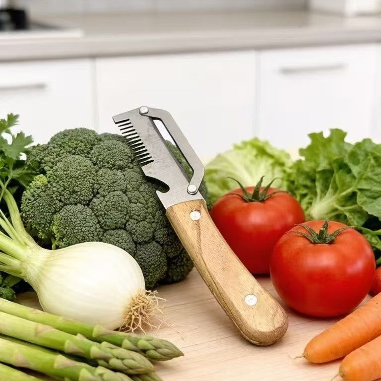Multi-functional Kitchen Vegetable Slicer & Peeler - 2-in-1 Household Knife Tool with Wooden Handle & Bottle Opener