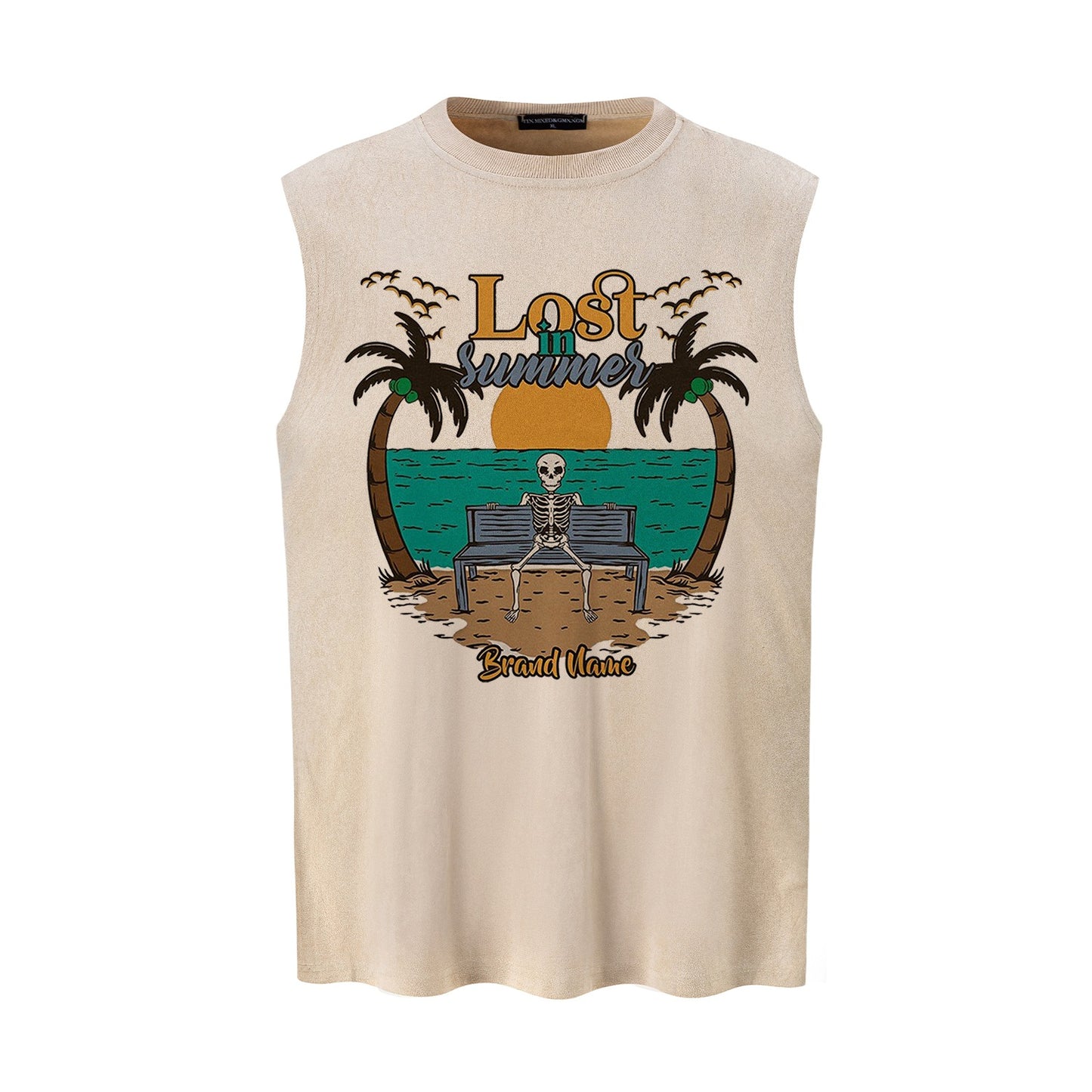 Casual Tropical Coconut Tree Graphic Sleeveless Vest Shirt for Men