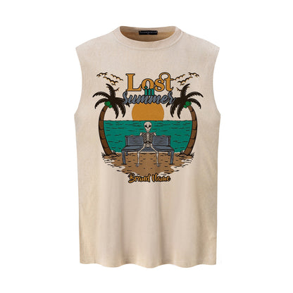 Casual Tropical Coconut Tree Graphic Sleeveless Vest Shirt for Men