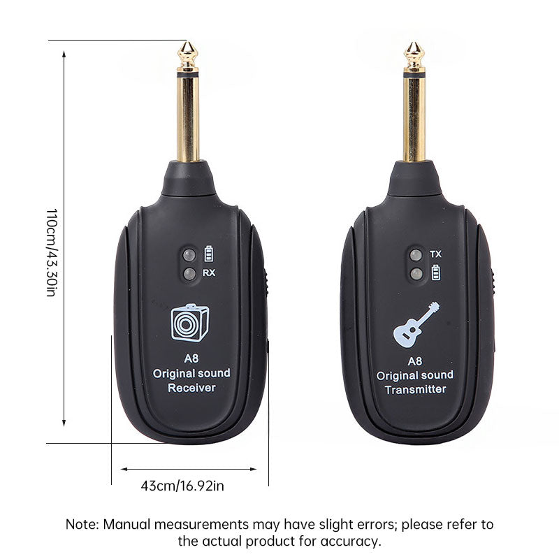 Wireless Guitar Transmitter Receiver System with USB Charging for Instruments