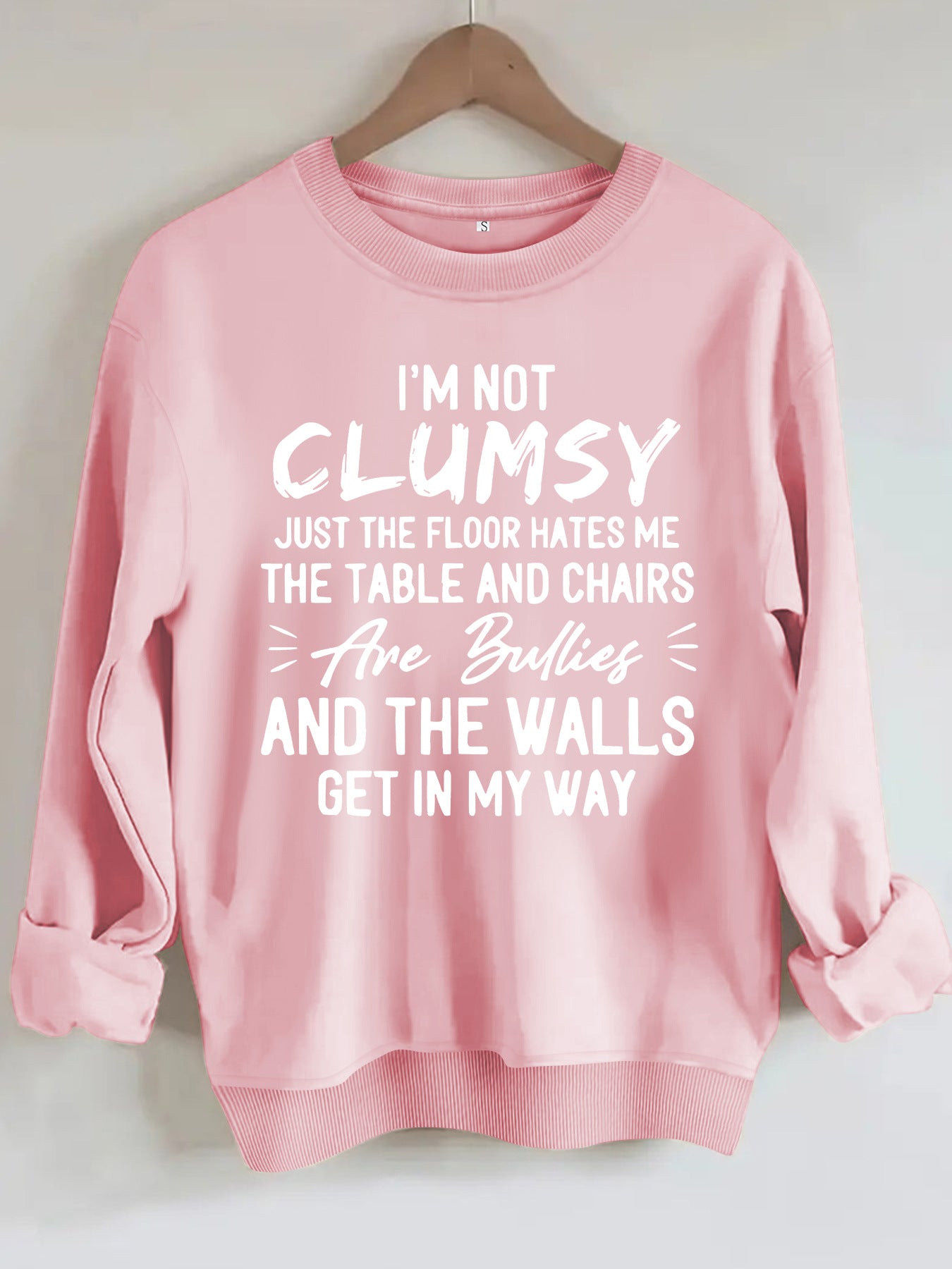 unny "I'm Not Clumsy" Letter Print Sweatshirt | Loose Fit Grey Crewneck Pullover