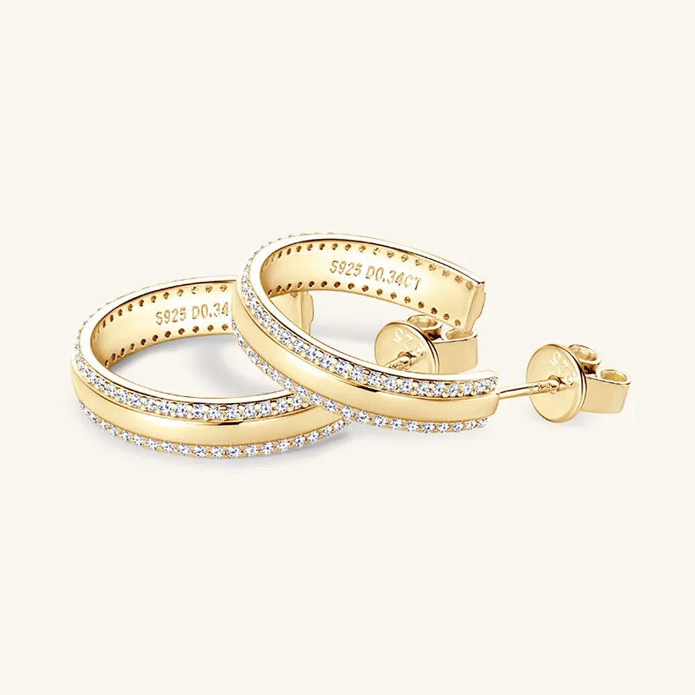 Dainty Moissanite Pave 925 Silver C-Hoop Earrings