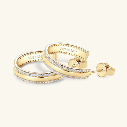 Dainty Moissanite Pave 925 Silver C-Hoop Earrings