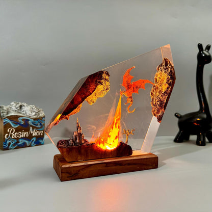Epic Dragon Battle Resin Lamp | Unique 3D Movie Model Home Decor Gift