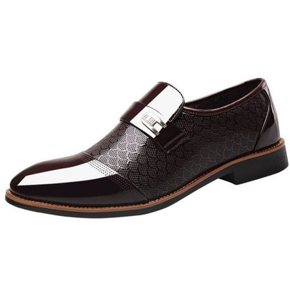 Premium Glossy Textured Dress Shoes with Metal Strap for Men