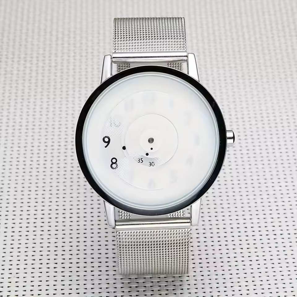 Trendy Pointerless Concept Watch with Stainless Steel Mesh Strap.