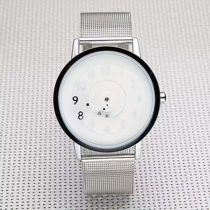 Trendy Pointerless Concept Watch with Stainless Steel Mesh Strap.