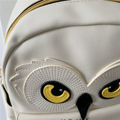 Cute Owl & Letter Patch PU Leather Mini Backpack for Women and Girls - Beige