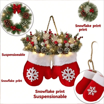 Faux Flower Crown Christmas Mitten Garland - Hanging Sign for Holiday Parties