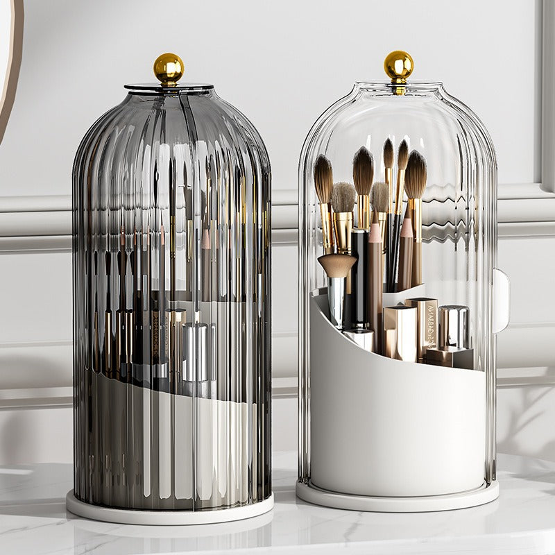 Luxury Dust-Proof Makeup Brush Holder – 360° Rotating Cosmetic Storage Box with Transparent Lid