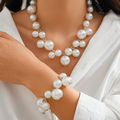 Statement Chunky Faux Pearl Necklace & Bracelet Set