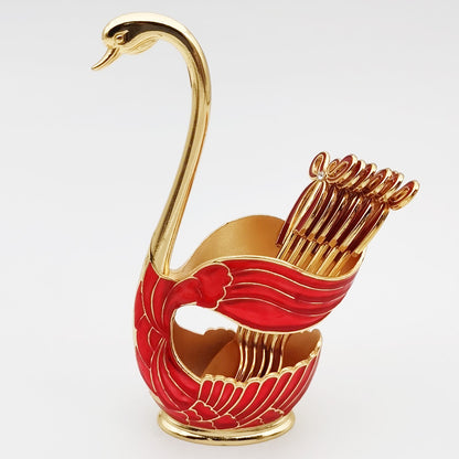 Elegant Swan Holder with Dessert Forks and Coffee Spoons