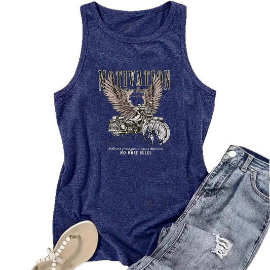 Dream Printed Sleeveless Top Motorcycle | Vintage Biker Graphic Tank Top for Women