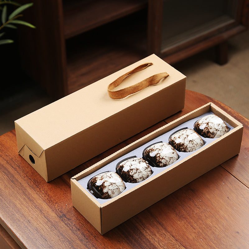 Jian Zhan Master Tea Cups with Egg-Shaped Design and Colorful Glaze