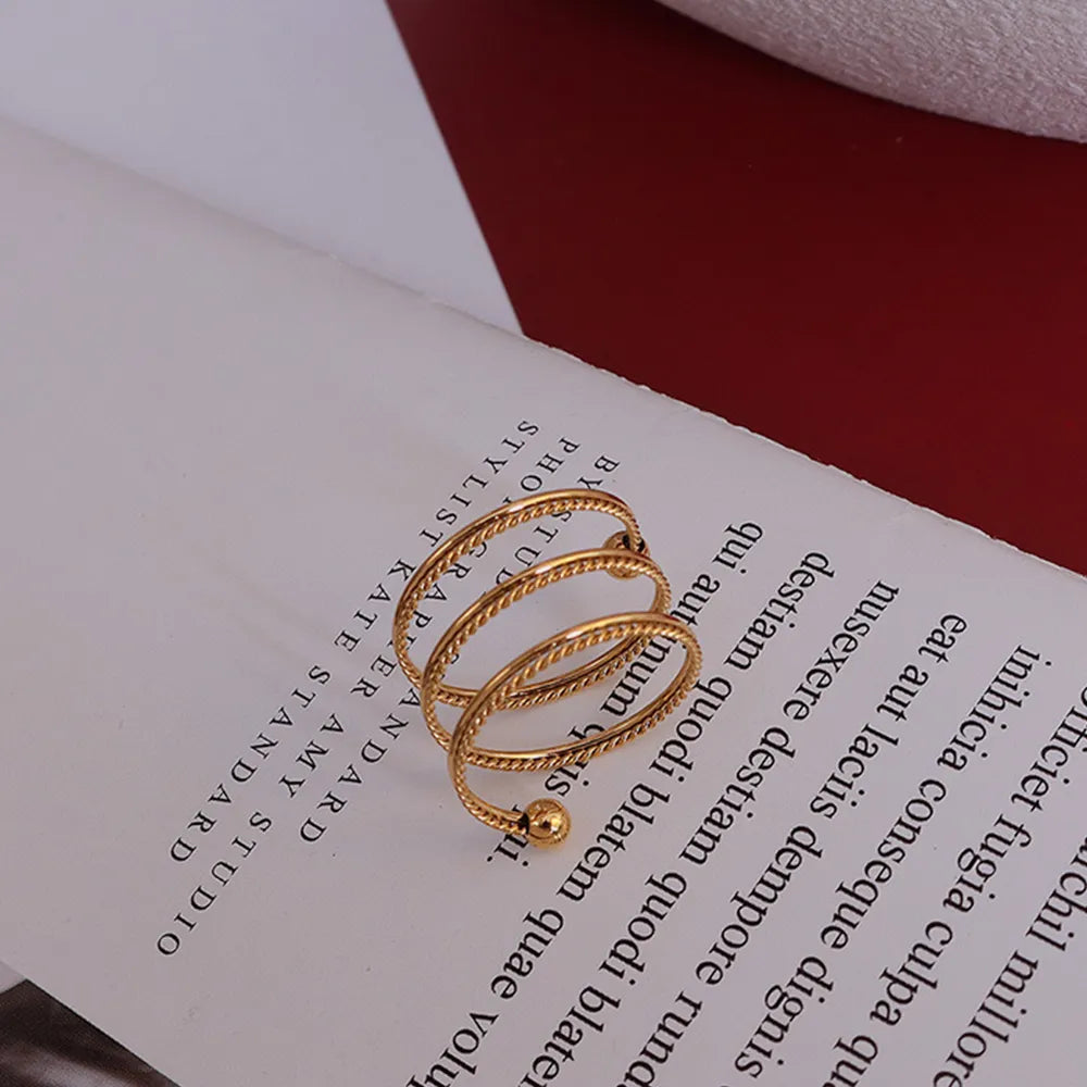 Gold Tone Beaded Spiral Wrap Ring