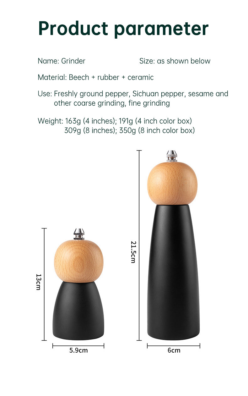 Premium Wooden Pepper Grinder Mill - Adjustable Coarseness Salt Mill