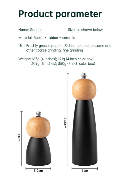 Premium Wooden Pepper Grinder Mill - Adjustable Coarseness Salt Mill