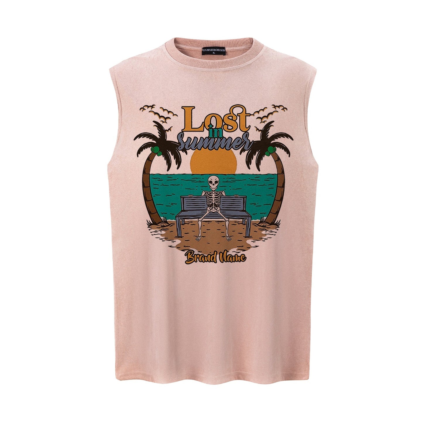 Casual Tropical Coconut Tree Graphic Sleeveless Vest Shirt for Men