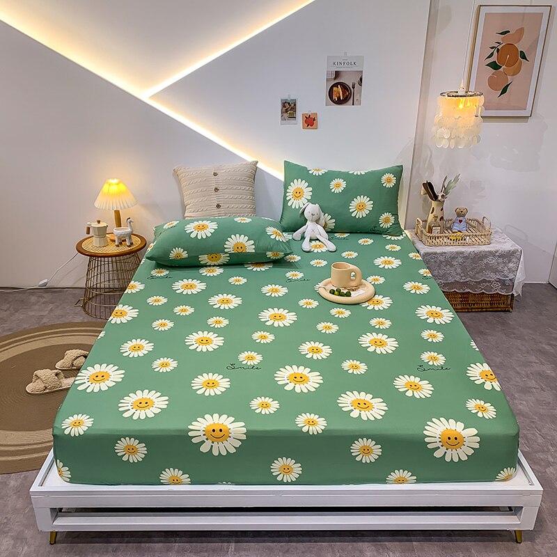 Premium Cotton Elastic Fitted Bed Sheet – Non-Slip Geometric Printed Bed Linen for Queen & King Size Beds