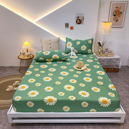 Premium Cotton Elastic Fitted Bed Sheet – Non-Slip Geometric Printed Bed Linen for Queen & King Size Beds