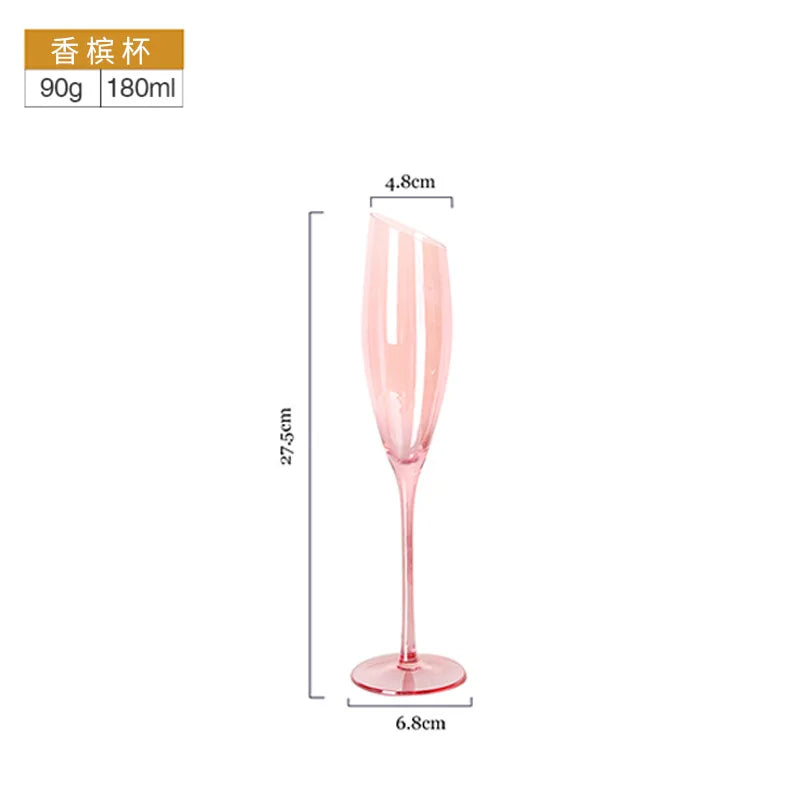 Pink Crystal Bordeaux Wine Glasses | Slanted Rim High-Value Water Cup Set | Aesthetic Home Decor